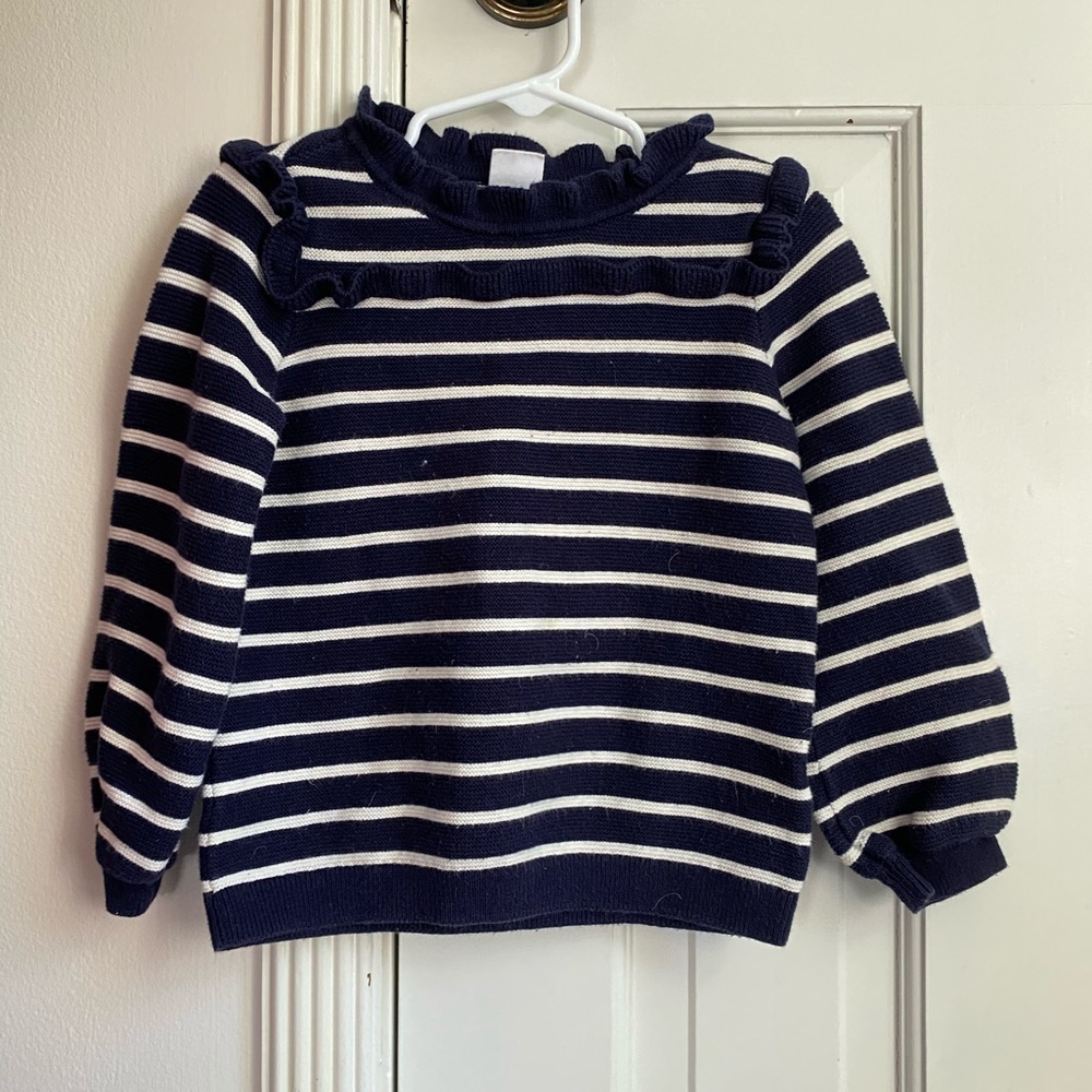 Gap Navy Striped Sweater with Ruffle 4T